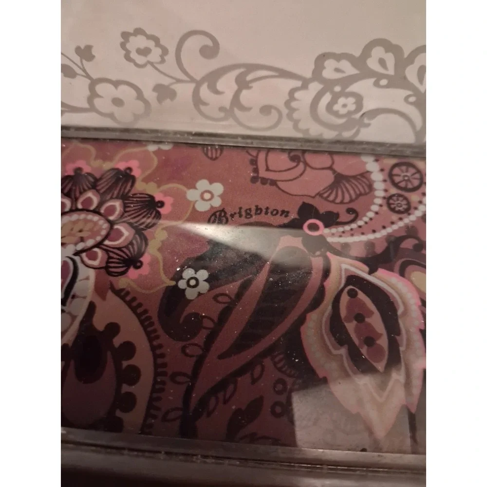 Brighton Silver Hinged Beveled /jewlry Glass Box With Paisly Print 5
